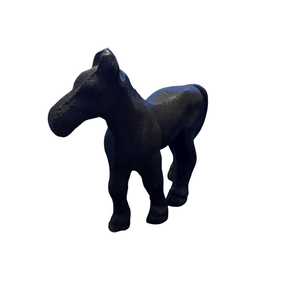 Vtg Cast Iron Black  Horse Farm Animal Paperweight Solid Metal 1950s 3" Tall